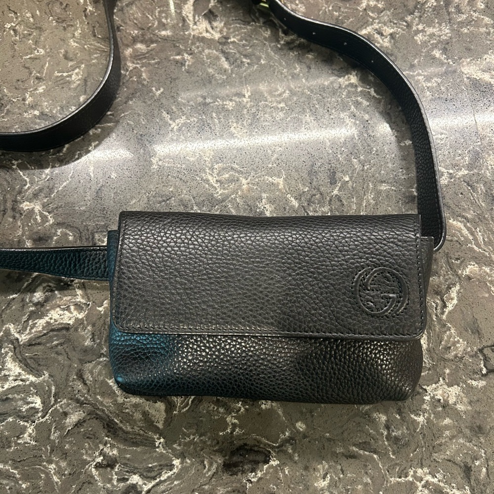 Gucci Pebbled Calfskin Soho Flap Belt Bag